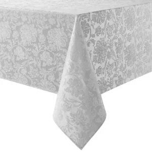 Holiday Medley Silver-Gray Damask 60x144 inch Fabric Tablecloth (Seats 12 to 14)